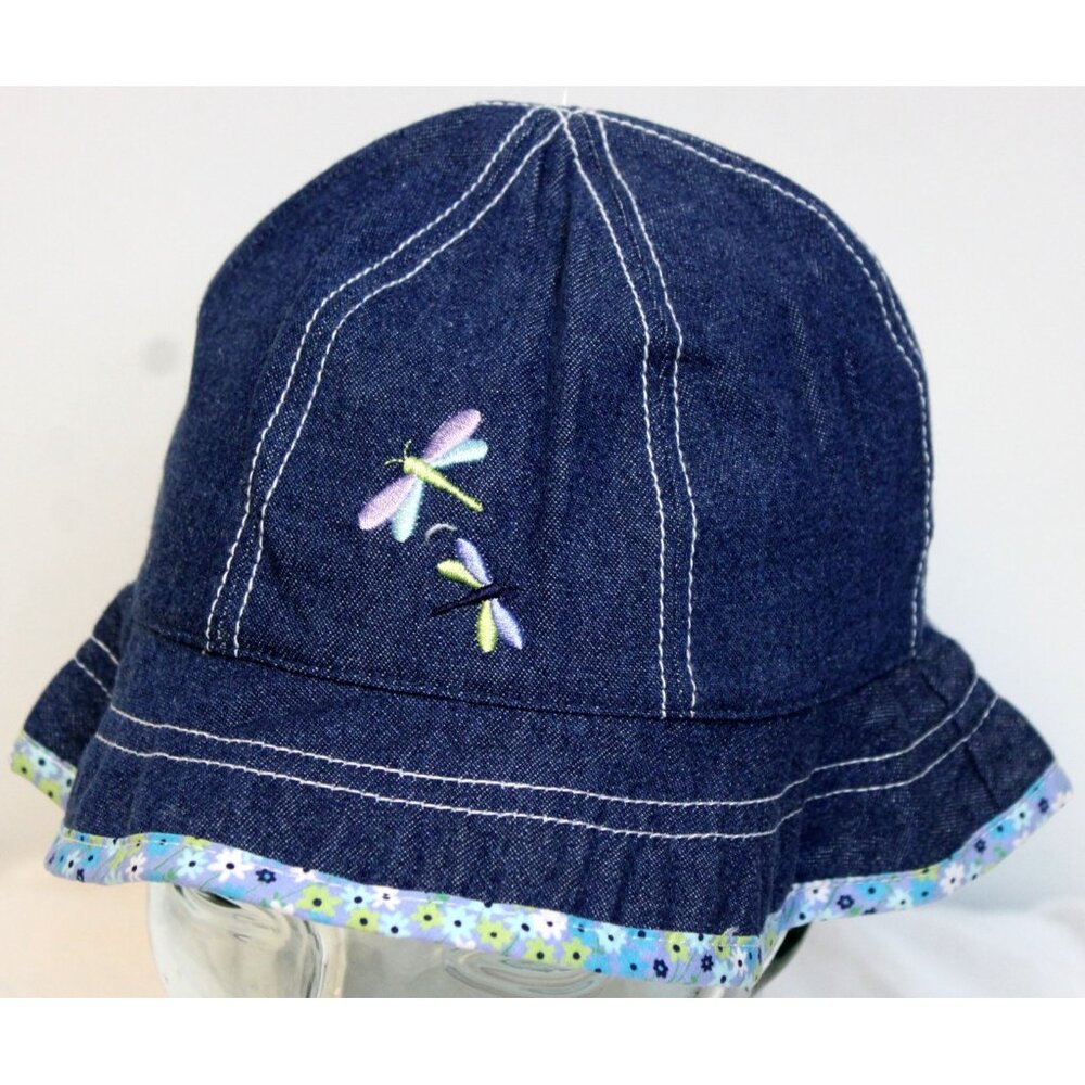 NWT 2002 Gymboree Spring Showers Bucket Hat Denim Flower sz 5-7 yrs L - XXL